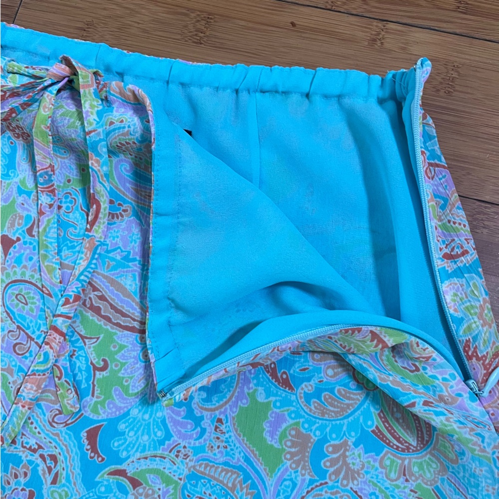Y2K Crazy Horse Aqua Maxi Ruffle Skirt with Pastel Paisley Accents Mermaidcore - Picture 6 of 9